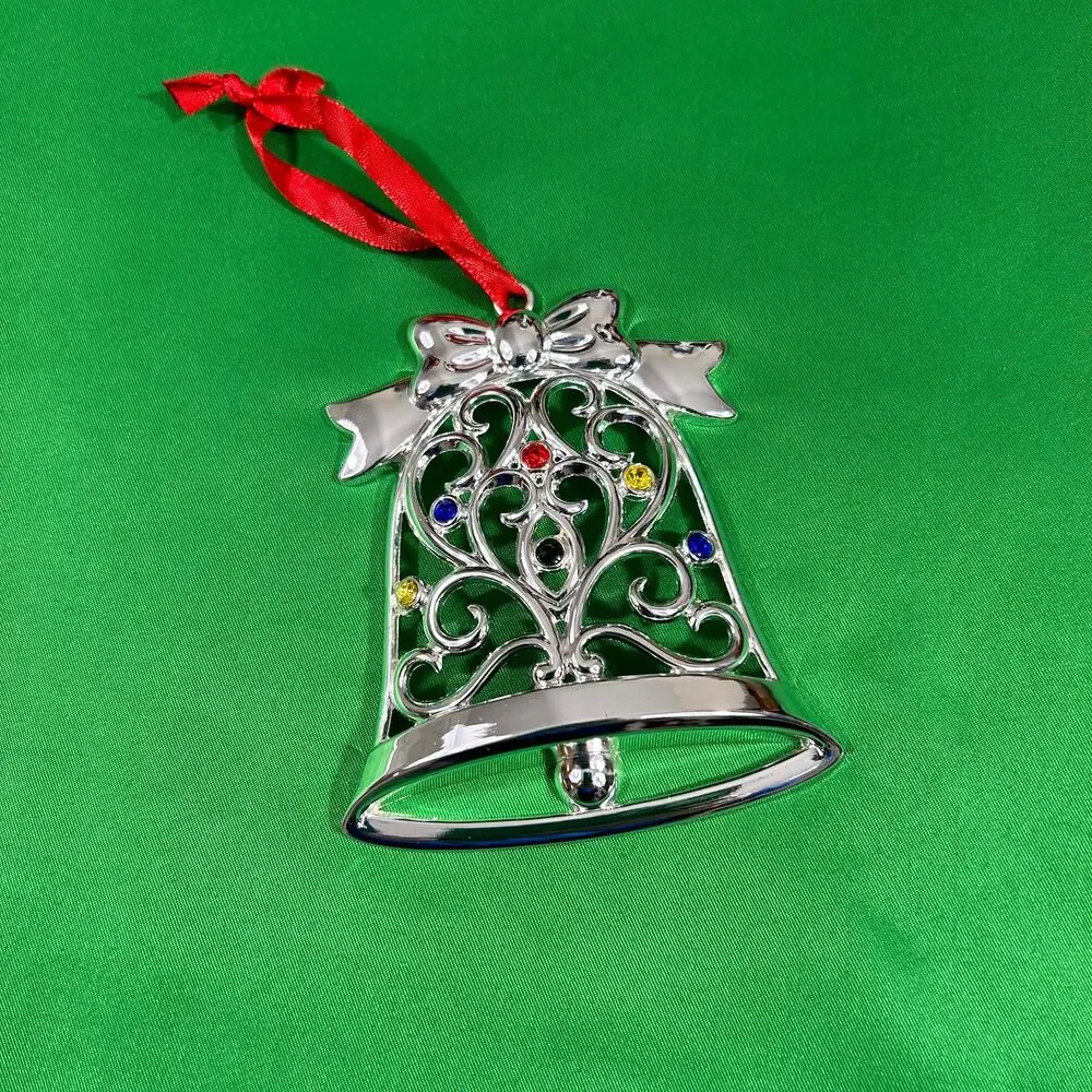 Lenox Sparkle and Scroll Multi Crystal Bell Ornament Silverplate SKU# 851325